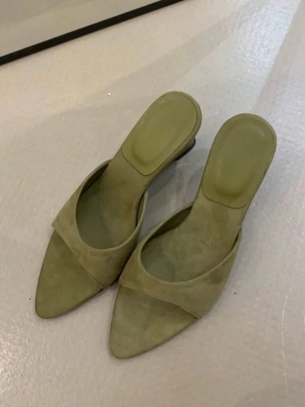 Dark Green Casual Women's Pointed Toe Wedge Slide Sandals